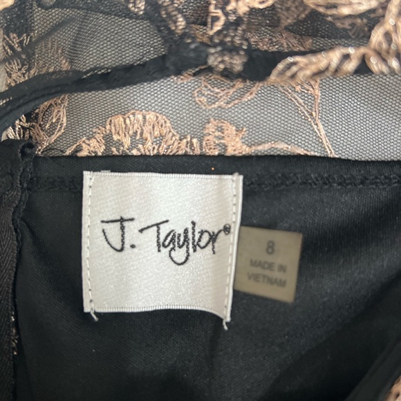 J. Taylor Sheer Black Metallic Rose Dress Size 8 - Picture 10 of 11
